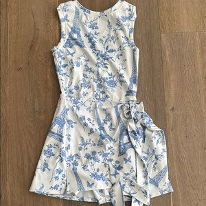 Coco lilly White & Light Blue Sleeveless Mini Dress with Eiffel Tower Print NEW!